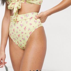 ASOS swim floral belted high waist bikini bottom